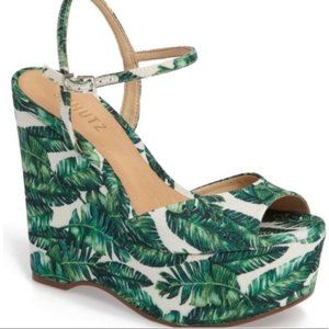 Schutz Palm Print Wedges